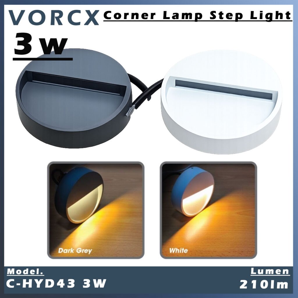 C-HYD43 3W LED Corner Lamp Step Light White / Black 3000K IP65