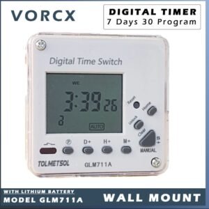 TOLMETSOL GLM711A Digital Timer 7 Days 30 Programs Wall Mount 1Min Interval