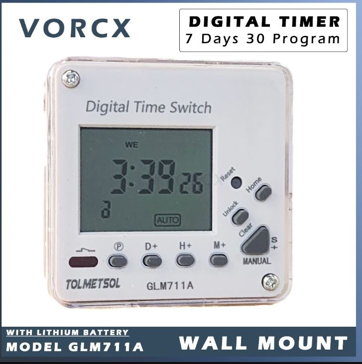 TOLMETSOL GLM711A Digital Timer 7 Days 30 Programs Wall Mount 1Min Interval