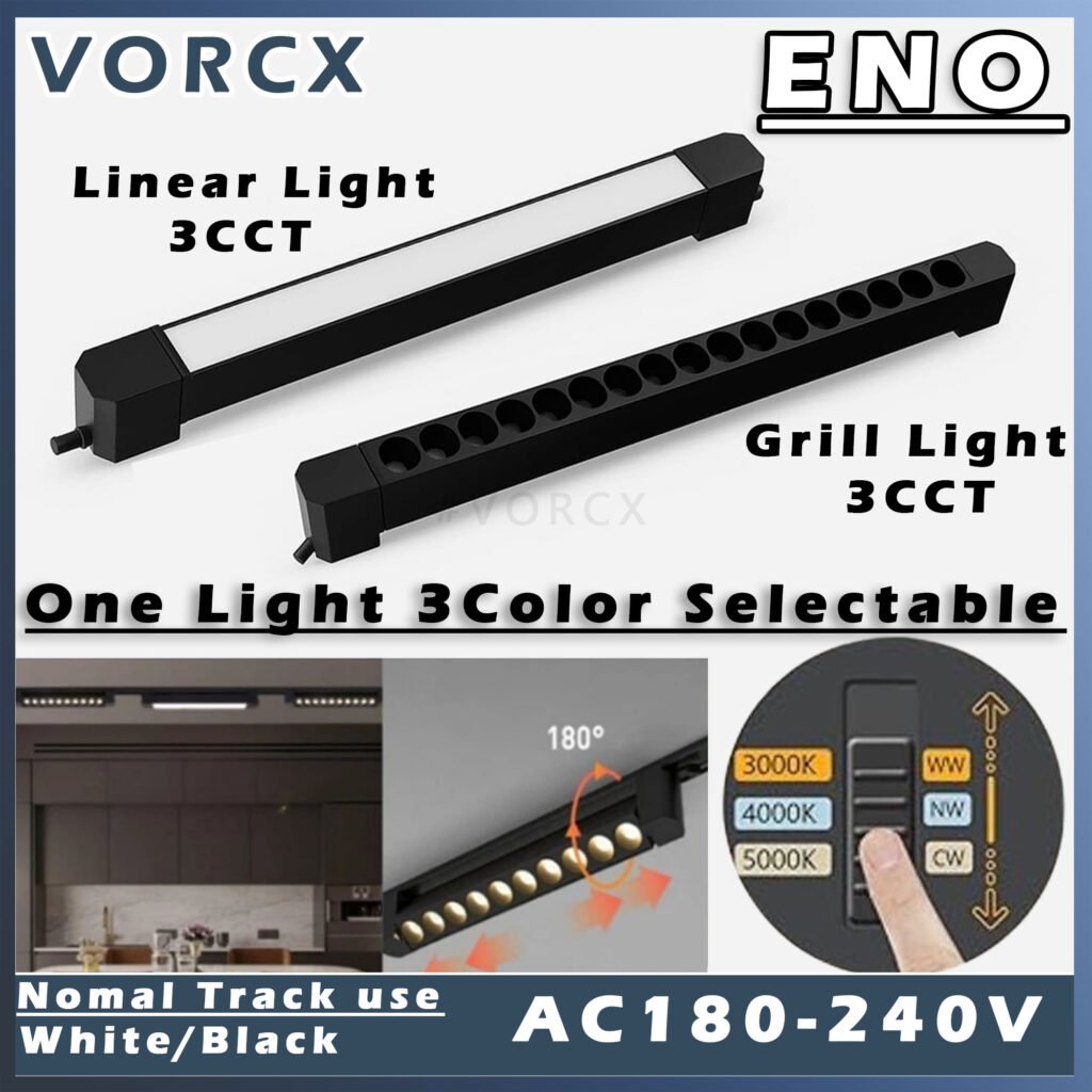 ENO 240V 24W /36w LED Linear/Grill Track Light White/Black 3CCT Selectable