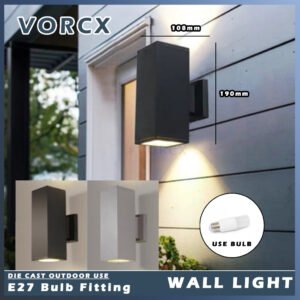 S-1705 (GREY) Die Cast Wall Light Fitting Weatherproof E27 Holder Replaceable Bulb Up Down