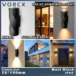 FY88F Matt Black GU10 Holder LED Up Down Wall Light Fitting Replaceable Bulb Outdoor Weatherproof