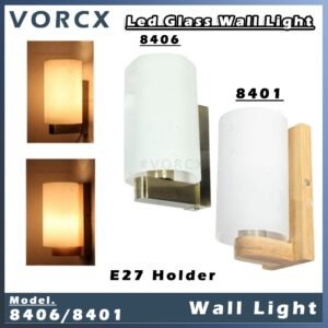 CM-Led E27 Glass Wall Light Metal/Wood