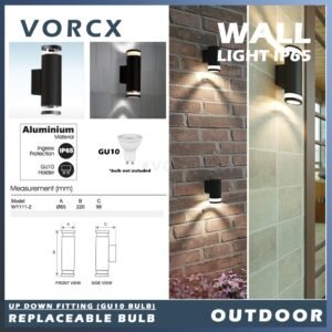 Yet W1111 Black Up Down Wall Light IP65 Indoor & Outdoor GU10 Fitting