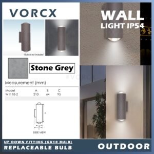 W1118 Stone Grey Premium Up Down Wall Light IP54 Indoor & Outdoor GU10 Fitting