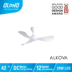 ALPHA Alkova MILI LED 3B DC Motor Ceiling Fan with 3 Blades 12 Speed Remote (22"/33"/42"/52")
