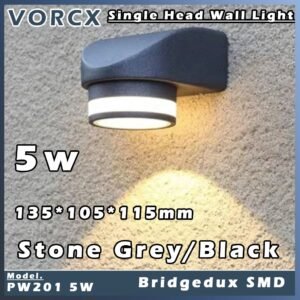 LH PW201 5W Single Head LED Wall Light Stone Grey/Black 3000k