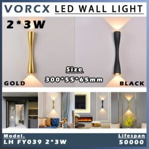 LH FY 039 2*3W LED Wall Light Gold / Matt Black IP65