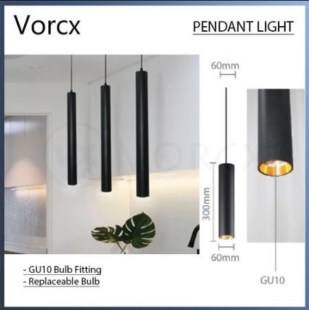 HA SHY-1101 300mm Cylinder Pendant Light GU10 Fitting w/ 1200mm Wire Hanging Lamp