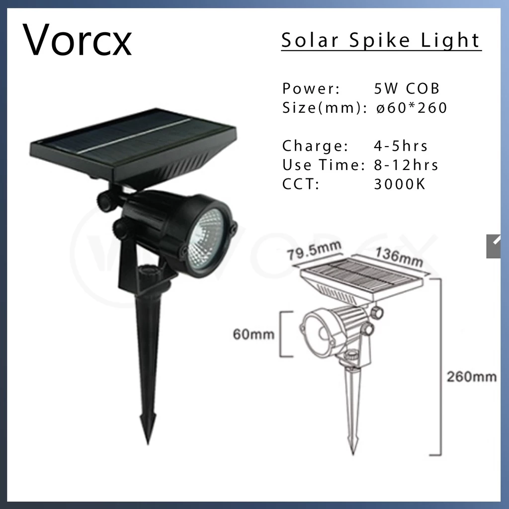 LH JD-K001T30 COB Solar LED Garden Spike Light 5W IP65 Outdoor Warm White