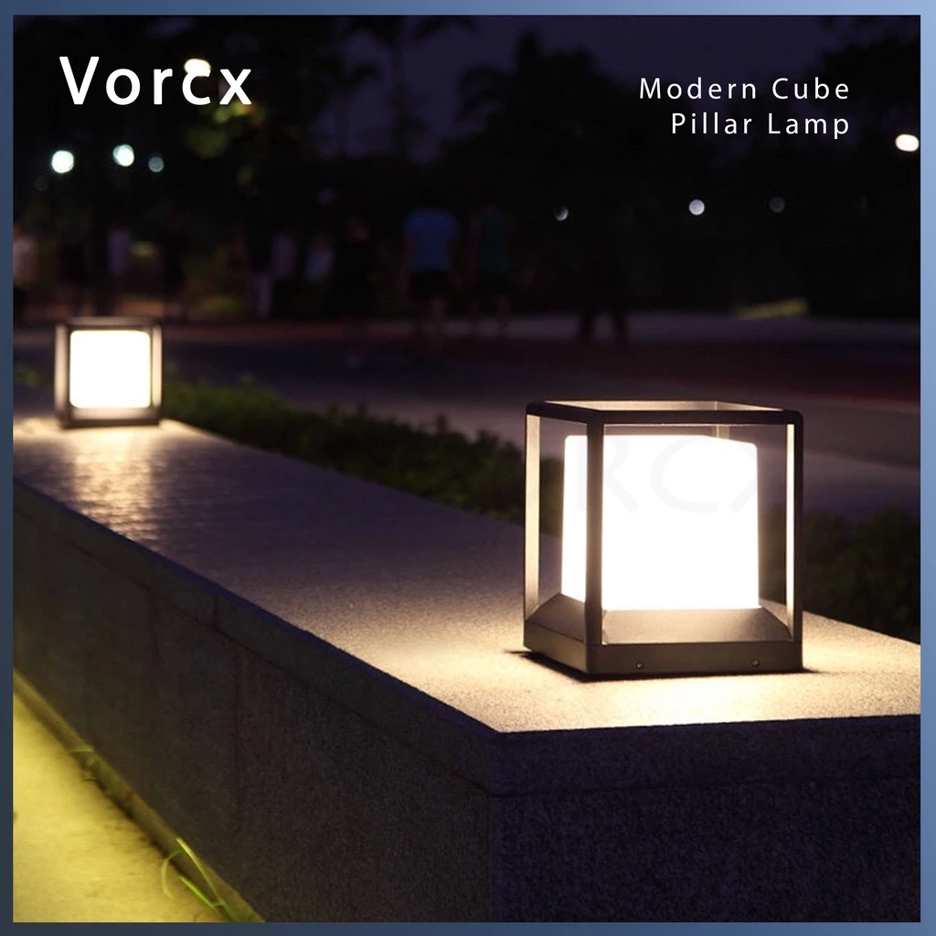 LH 150/220 Modern Cube Outdoor Pillar Lamp E27 Holder Fitting Weatherproof