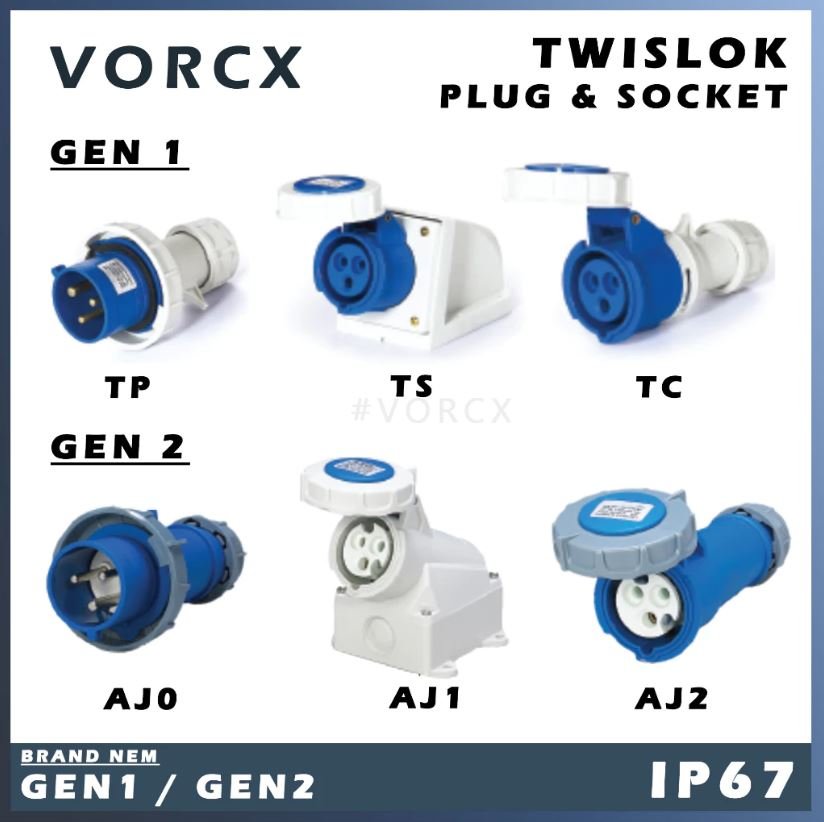 NEM 16A 32A CEE Twislok Plug & Socket IP67 Gen1 Gen2