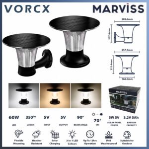 CM-Marviss TP03 60W Solar 2 IN 1 Pllar/Wall Lamp 3 Color