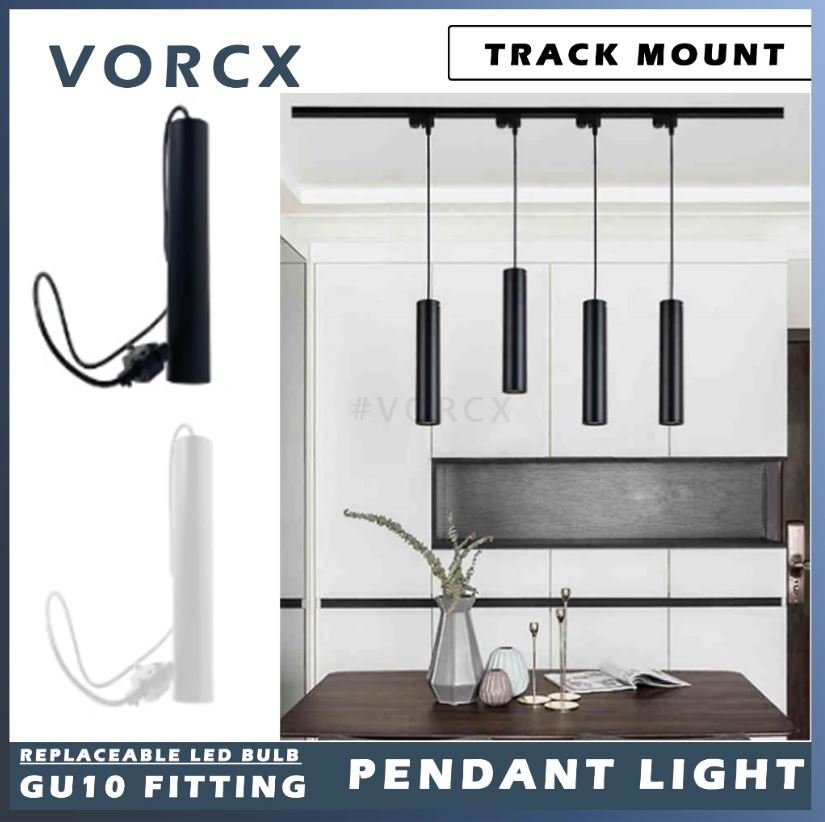 MS (Track Mount) Long Tube Pendant Light GU10 Bulb Holder Fitting Replaceable 1Meter Wire