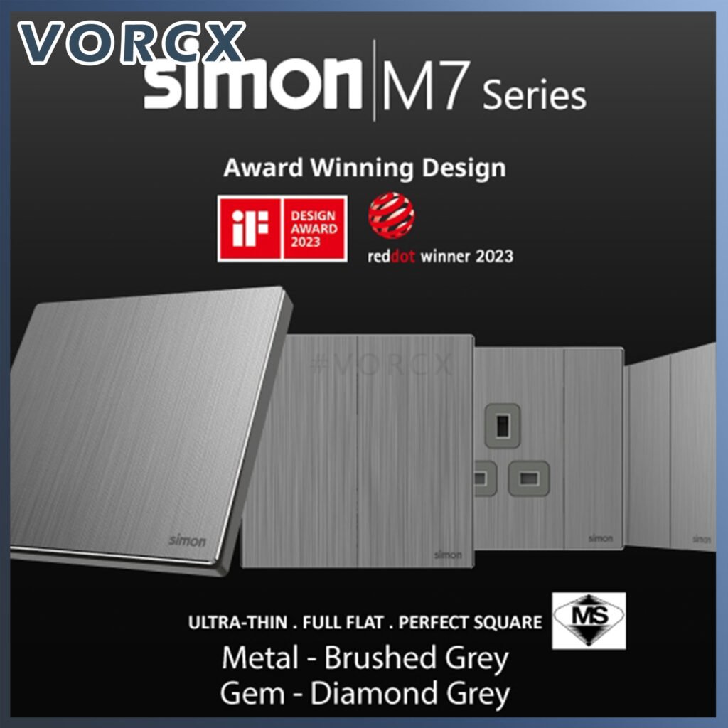 Simon M7 Series Brushed Grey (Metal) & Diamond Grey (Glass) Switches / Socket Outlet