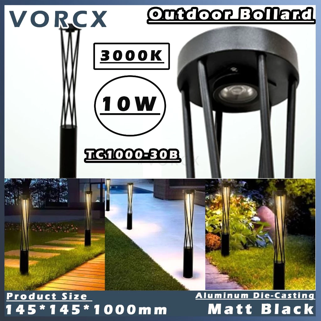 LH TC1000-30B 10W Outdoor Bollard Aluminum Die-Casting Matt Black 3000K