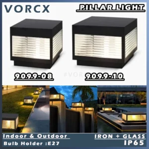 LH 9099 Pillar Light E27 Holder 8"/10"/12" Body (Iron + Glass) IP65