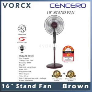 [SIRIM] Cencero FS-40-508 16" Stand Fan Brown Color