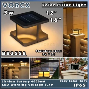 LH BB2558 LED Solar Pillar Light 12Inch/16Inch 3000K Ip65