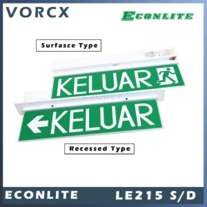Econlite LE215 LED Single Sided / Double Sided Recessed or Surface Emergency Light Keluar Sign