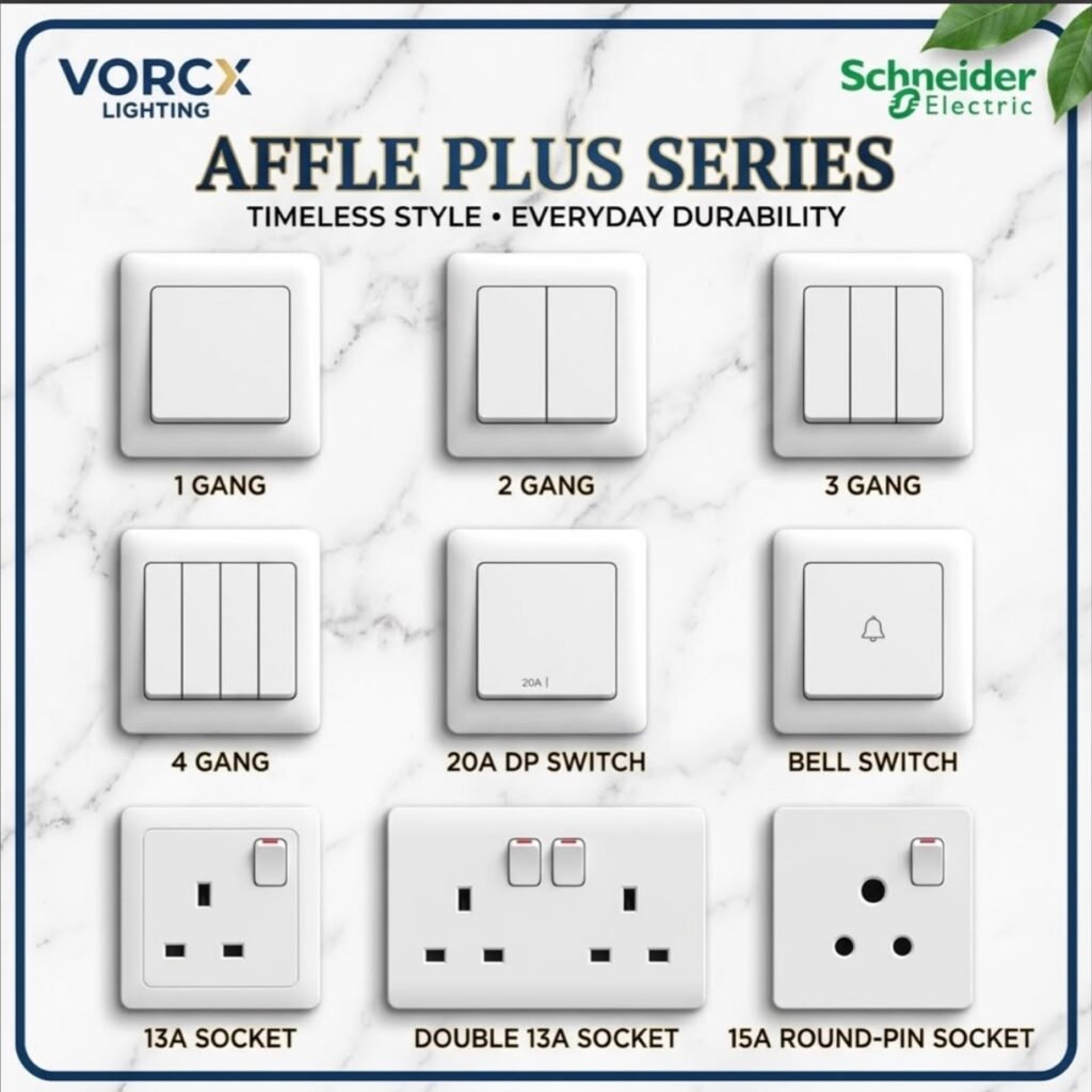 Schneider Affle Plus Series White Switches & Socket
