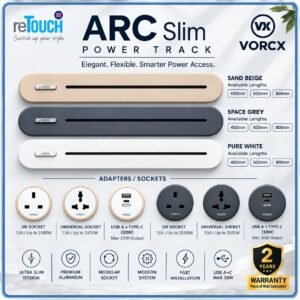 reTOUCH ARC Slim Power Track Round Socket Surface Type White Ecru Smoke Grey 400mm 600mm 800mm