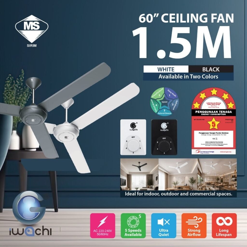 (Sirim) Iwachi XC60CF 60" 3Blade Regulator Ceiling Fan Black / White