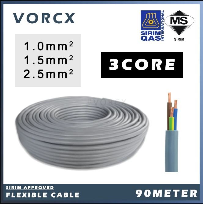 BT 3Core Flexible Cable Full Copper 1.0mm / 1.5mm / 2.5mm 90meter