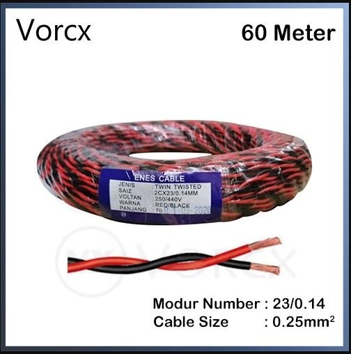 Enes Twisted 2 Core 23/0.14 60m Red Black Cable