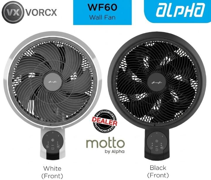 Alpha Motto 12"WF60 Wall Fan Black & White - Remote Control