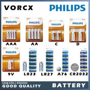 Philips Battery ( AAA / AA / C / D / 9V / LR23 / LR27 / A76 / CR2016 / CR2025 / CR2032 ) Zinc Chloride Lithium Alkaline
