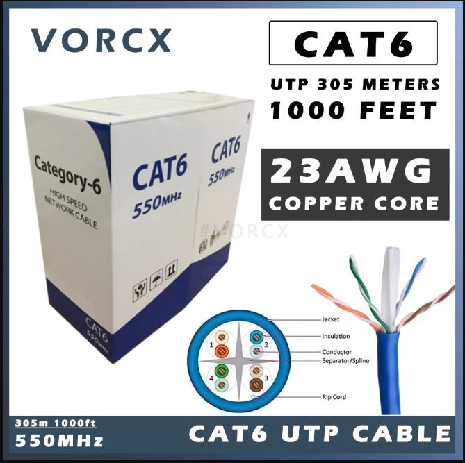 VX CAT6 305m 1000ft UTP Internet Data Cable 23AWG 100% Copper Pull Box