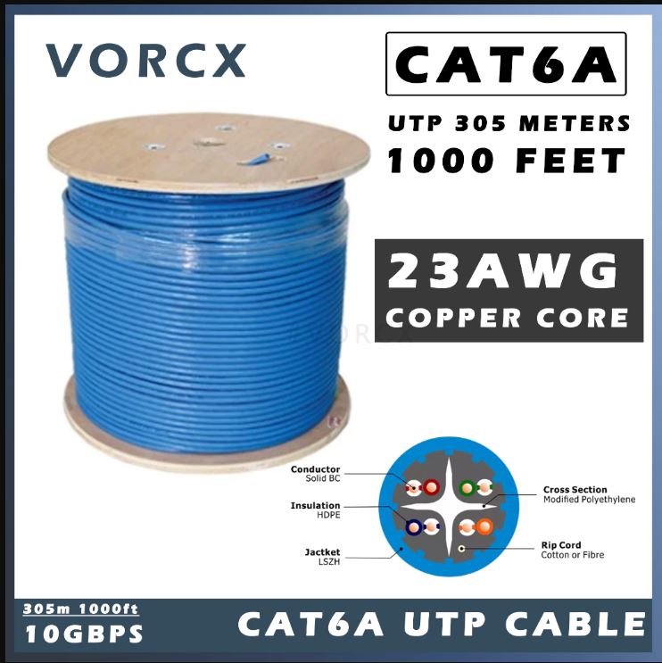 VX CAT6A UTP 23AWG 305m 1000ft 10Gbps Full Copper Internet Data Cable