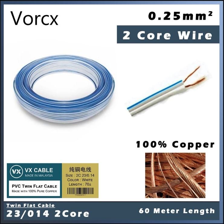 VX Twin Flat Cable 2 Core 23/014 Full Copper Cable 60m