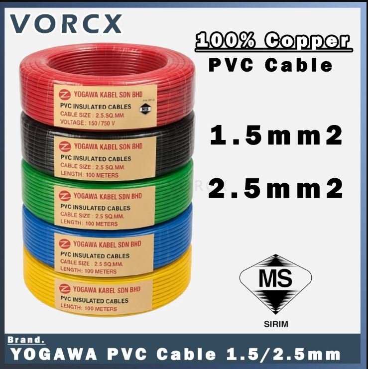 YOGAWA PVC Insulated Cable Full Copper 1.5mm / 2.5mm 90m