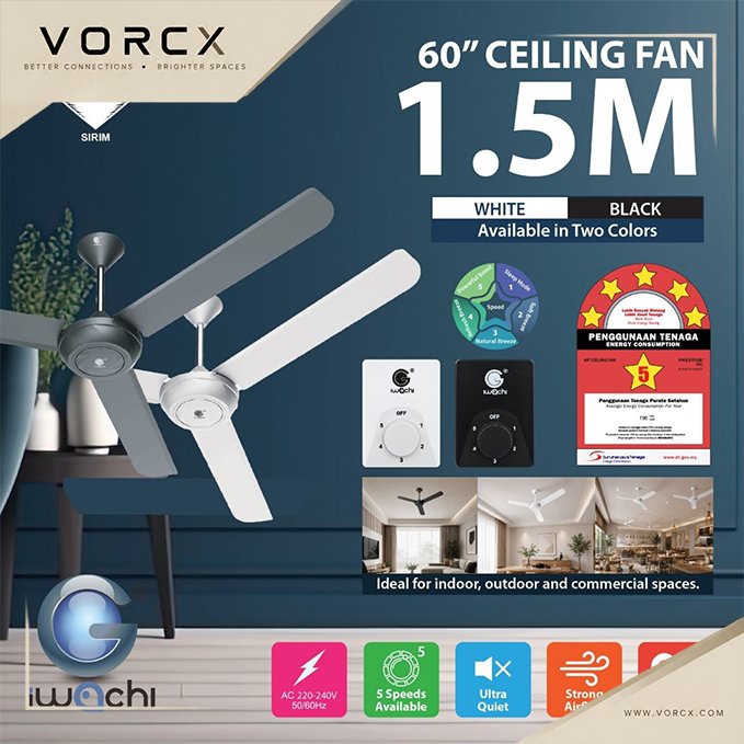 Iwachi 60" 3 Blade Ceiling Fan