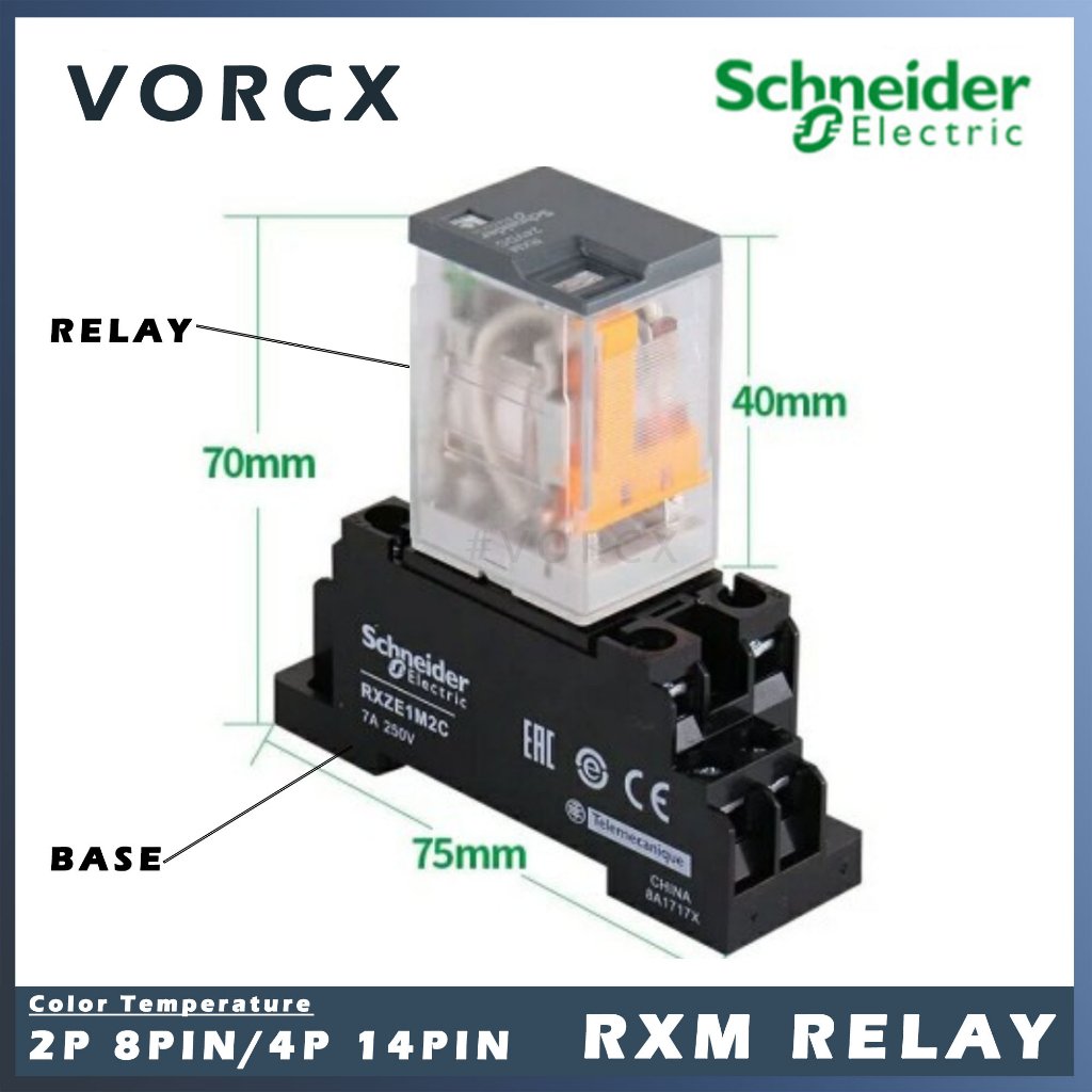 Schneider RXM (2P 8Pin | 4P 14Pin) Miniature Relay & Base