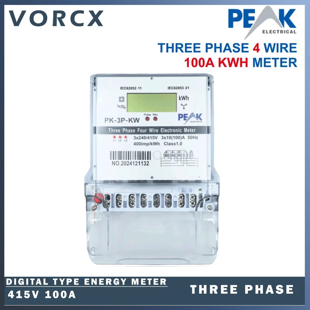 Peak 100A 415V 3Phase Kwh Meter