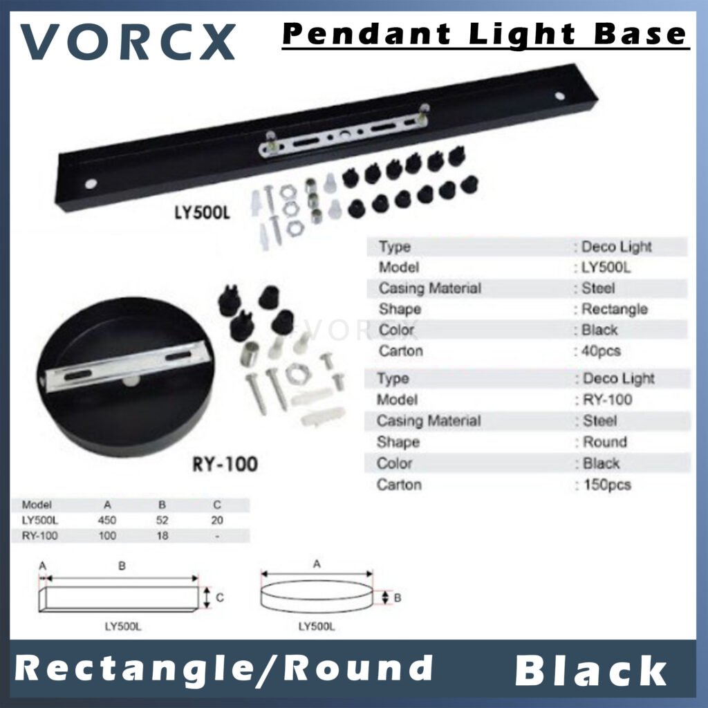 C- Pendant Light Base Rectangle/Round Black