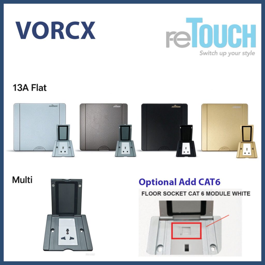 Retouch 13A|Universal Floor Socket with Optional CAT6 Module Network