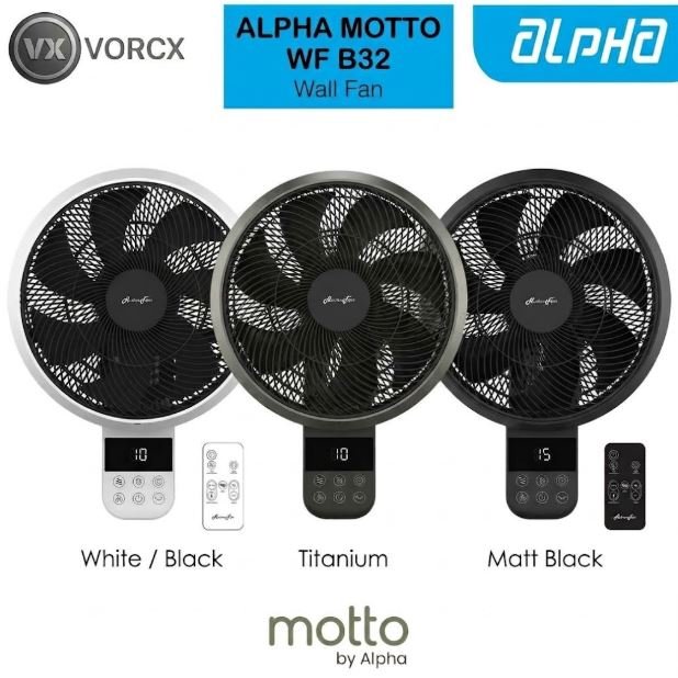 ALPHA Motto B32 14" Fan Blade Dc Motor Remote Control Wall Fan (Black White Titanium)