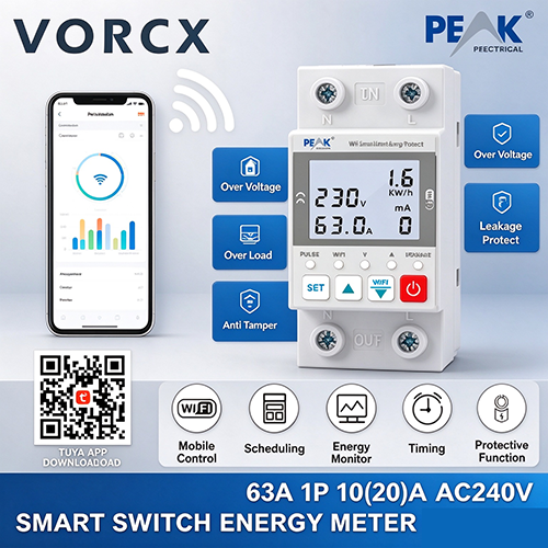 Peak Smart kWh Meter 63A Single Phase Tuya Wifi